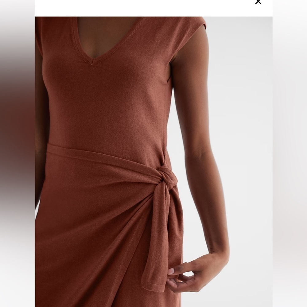 V-Neck Cap Sleeve Tie Waist Midi Sweater Dress - Picture 2 of 6